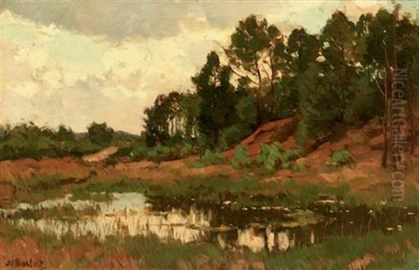 A Pond In A Forest Clearing Oil Painting by Nicolaas Bastert