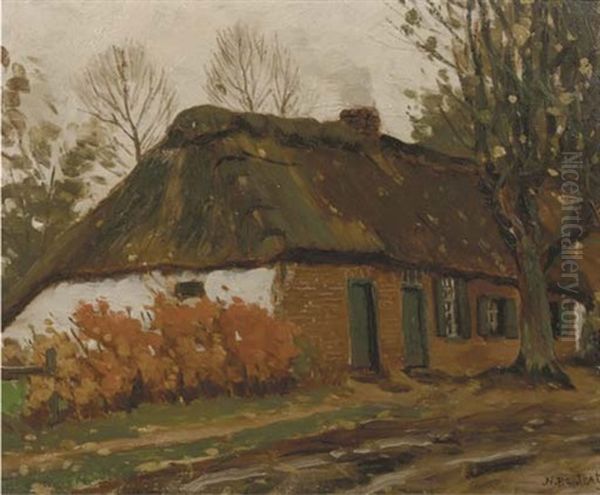 Het Huisje Van Den Wever: A Country Cottage Oil Painting by Nicolaas Bastert