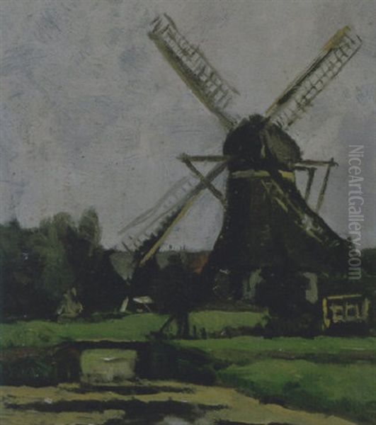 Molen Langs Een Slootkant Oil Painting by Nicolaas Bastert