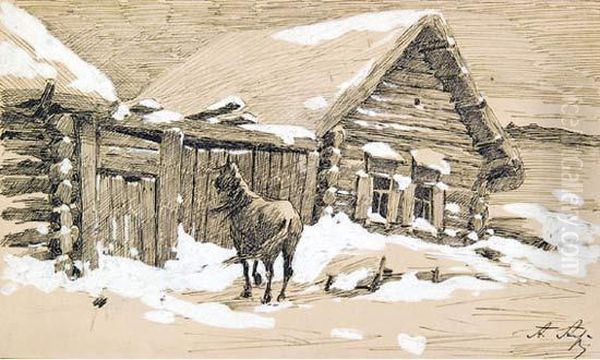 Russian Winter Oil Painting by Alekseij Fedorovitch Afanasev