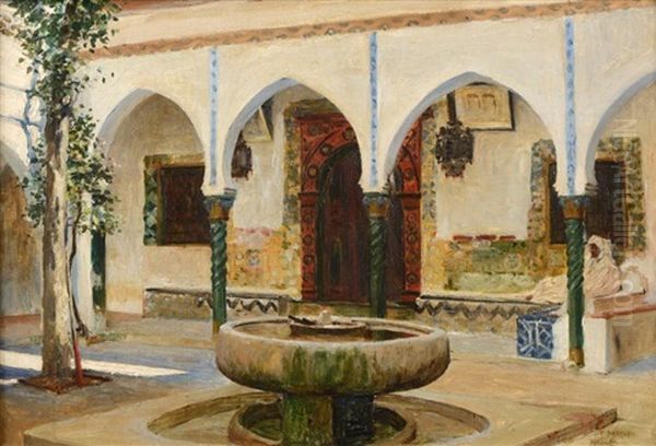 Cour Et Bassin Sacre De La Mosquee De Sidi Ahmed Ben Youcef A Miliana, Algerie Oil Painting by Jean-Celestin-Tancrede Bastet