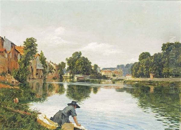 Bords De Marne, France Oil Painting by Jean-Celestin-Tancrede Bastet