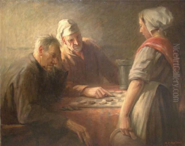 Stubeninterieur Mit Bauern Beim Brettspiel Oil Painting by Andrew F. Affleck