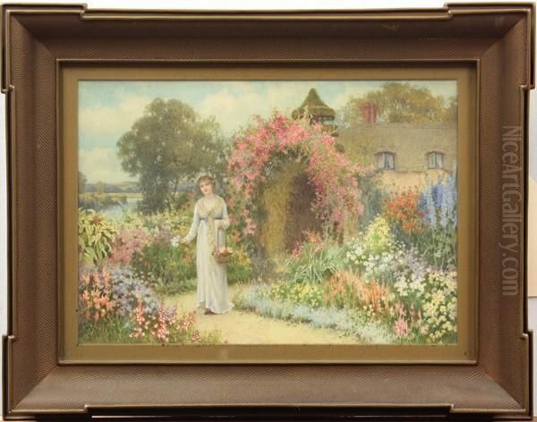 Lady In A Garden Oil Painting by William Affleck