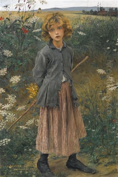 Fleur Du Chemin (la Petite Bergere) Oil Painting by Jules Bastien-Lepage