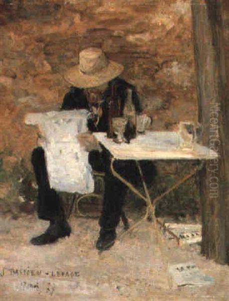 Lesender Herr Im Gartencafe Oil Painting by Jules Bastien-Lepage