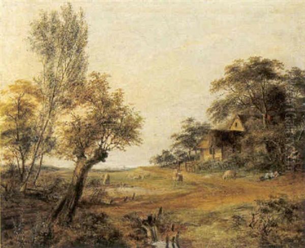 Landschaft Mit Schlafendem Hirten Und Schafen Oil Painting by Jean Baptist Joseph Bastine