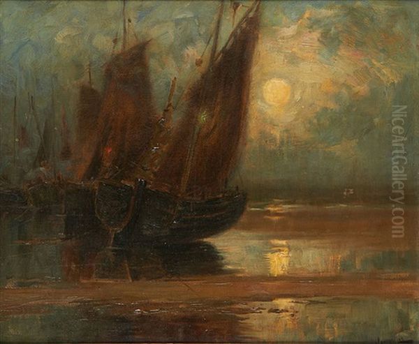 Coucher De Soleil Sur Les Barques Oil Painting by Wilhelm Bataille