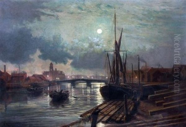 Shrimpers, Yarmouth Harbor (by Moonlight) Oil Painting by Stephen John Batchelder