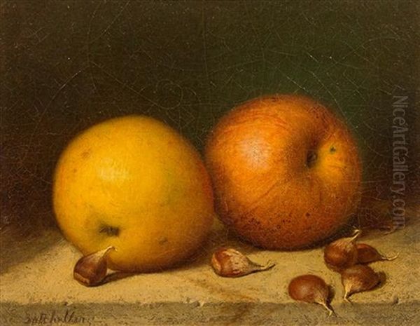 Still Life With Apples And Garlic by Frederick S. Batcheller