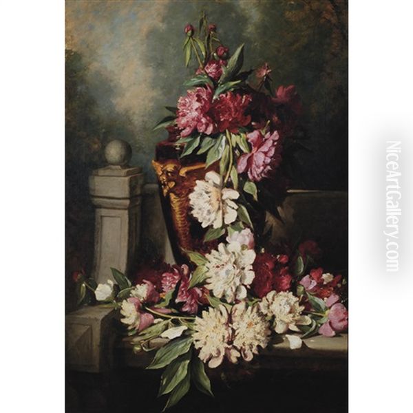 Still Life With Peonies Oil Painting by Frederick S. Batcheller