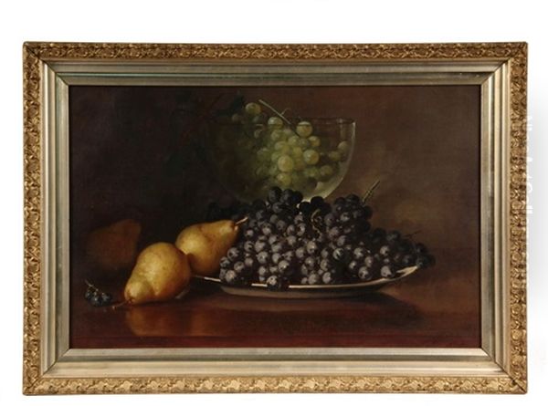 Still Life With Grapes And Pear, Glass Bowl Oil Painting by Frederick S. Batcheller