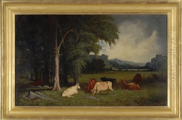 Cattle In A Meadow Oil Painting by Frederick S. Batcheller