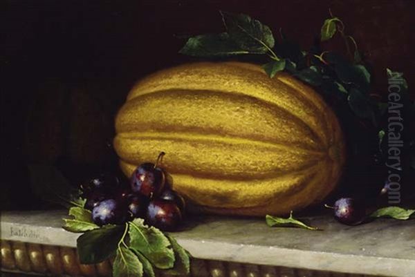 Still Life With Melons And Plums Oil Painting by Frederick S. Batcheller