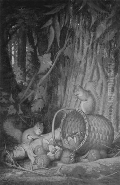 The Cornucopia.  Genre Scene With Squirrels Oil Painting by Frederick S. Batcheller