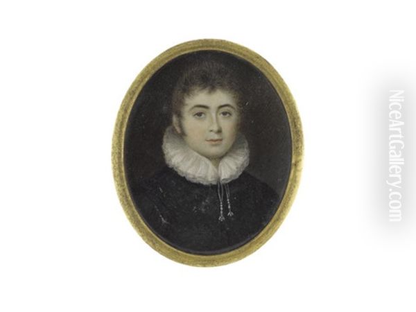 A Gentleman, Wearing Black Doublet And White Ruff Drawn With Tassels Oil Painting by William Bate