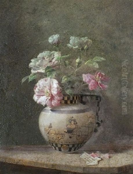 Still Life Of Centifolia Roses In A Staffordshire Neo Classical Jug Oil Painting by Robert Bateman