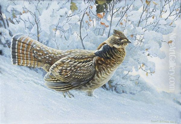 Fresh Snowfall - Ruffed Grouse Oil Painting by Robert Bateman