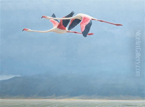 Flamingos In Ngorongoro Oil Painting by Robert Bateman