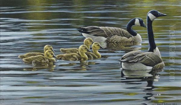 Canada Geese With Young Oil Painting by Robert Bateman