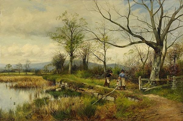 Bullrushes Spring Oil Painting by David Bates