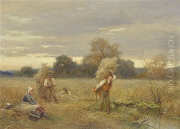 Clearing A Reed Bed Near Malvern Oil Painting by David Bates