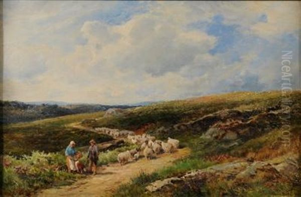 On Rydal Fell, A Shepherd In The Foreground Oil Painting by David Bates