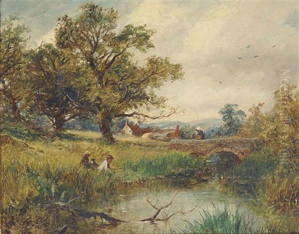 A Worcester Brook (+ Fishing Pool Near Worcester; 2 Works) Oil Painting by David Bates