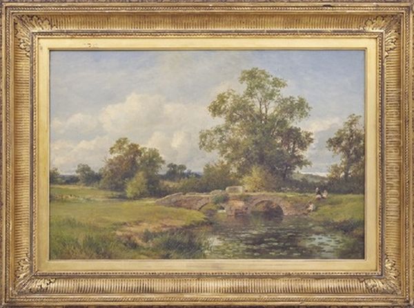 Bridge At Thurcaston Near Leicester, Near Latimer's House Oil Painting by David Bates