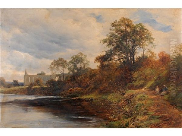 Bolton Abbey From The Lower Path By The Wharf Oil Painting by David Bates