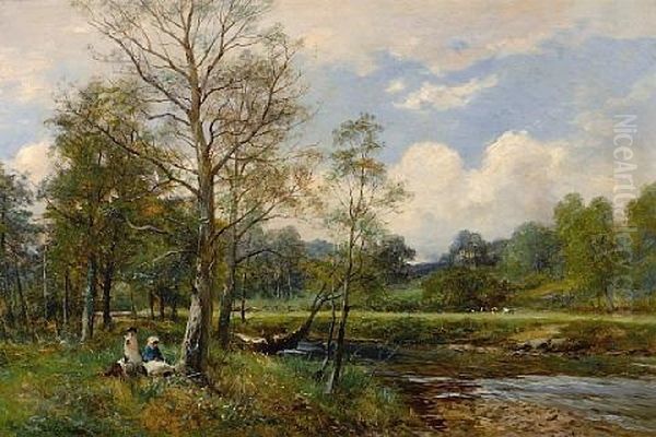 Banks Of The Honddu - Near Brecon, Wales Oil Painting by David Bates