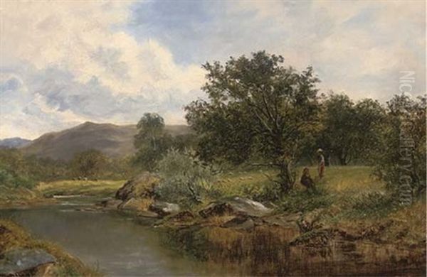 On The Banks Of The Llugwy, North Wales Oil Painting by David Bates