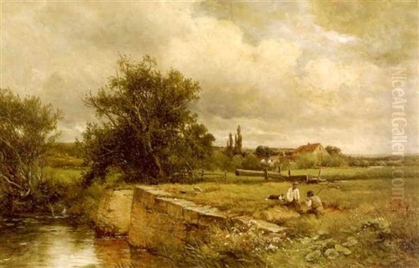 A View Near Nafford Mill On The Avon Oil Painting by David Bates