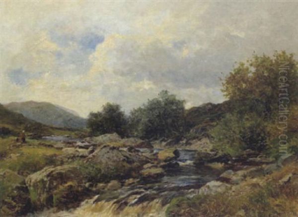 Fluslandschaft In Mittelwales Oil Painting by David Bates