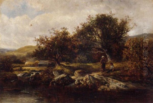 By The River, Near Pandy Oil Painting by David Bates