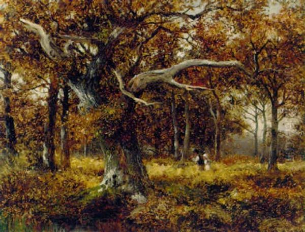 A Glade In The Oak Wood Oil Painting by David Bates