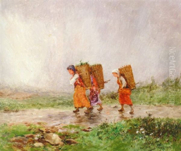 Returning From The Fields, Switzerland Oil Painting by David Bates