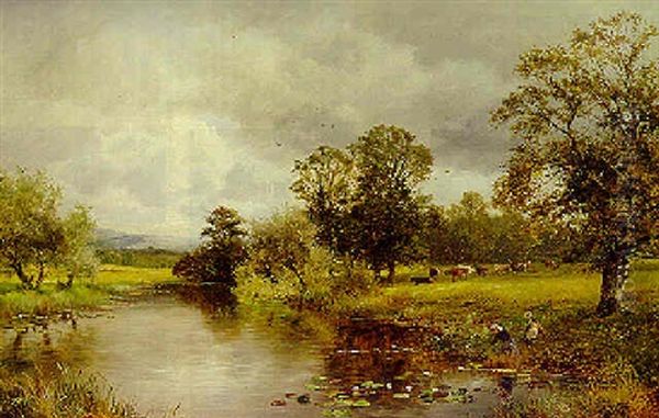 The Avon, Near Defford Oil Painting by David Bates