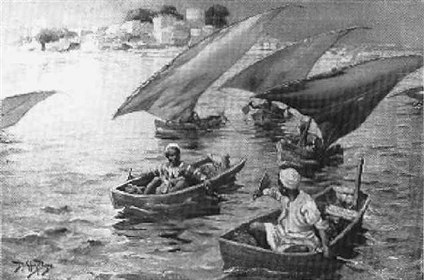 Feleccas On The Nile Oil Painting by Frederick-Davenport Bates