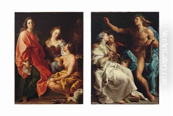 Painting, Sculpture And Architecture; And Apollo, Music And Meter Oil Painting by Pompeo Girolamo Batoni