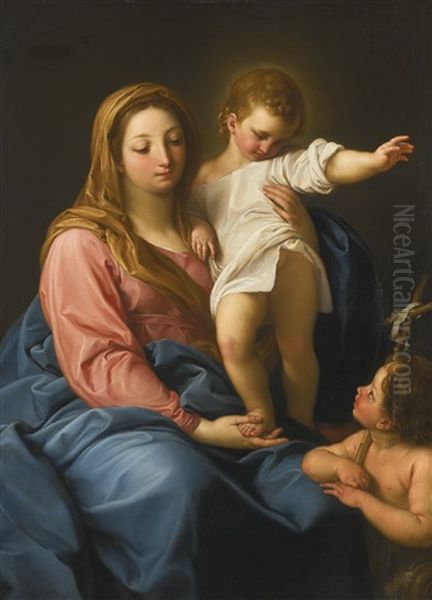 The Madonna And Child With The Infant Saint John The Baptist Oil Painting by Pompeo Girolamo Batoni