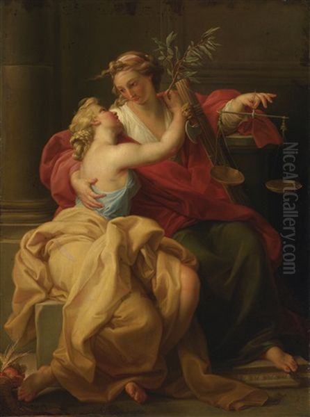 Allegory Of Peace And Justice Oil Painting by Pompeo Girolamo Batoni