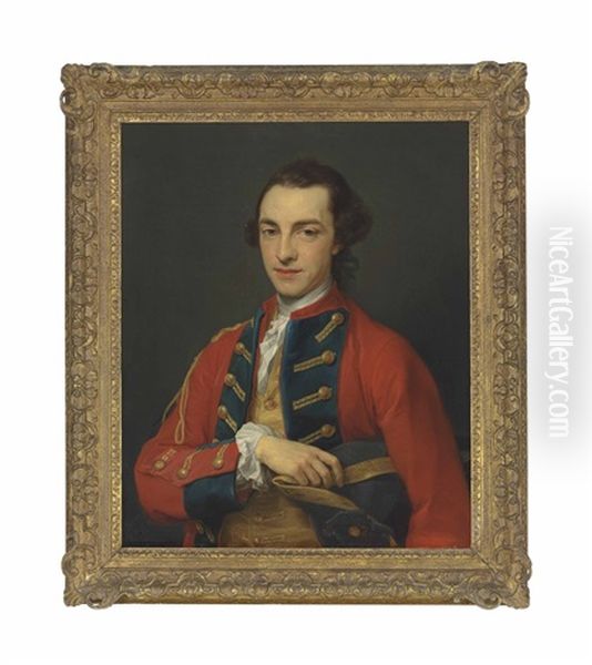 Portrait Of George Craster (1734-1772), Half-length, In The Gold-frogged, Red And Blue Uniform Of The Horse Grenadier Guards, Holding A Tricorn Oil Painting by Pompeo Girolamo Batoni