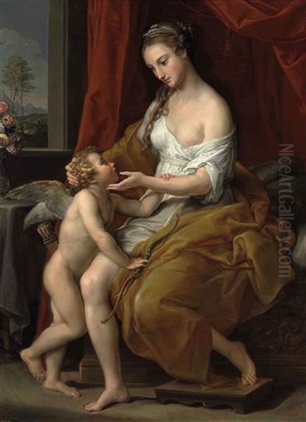 Venus Caressing Cupid Oil Painting by Pompeo Girolamo Batoni