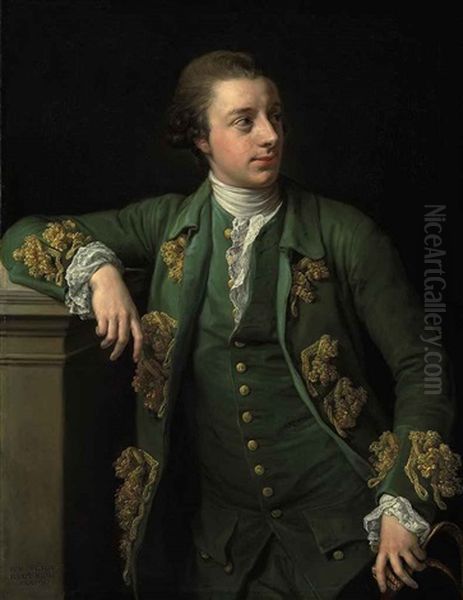 Portrait Of Thomas Fortescue, M.p., In A Gold Brocaded Green Coat, A Tricorn In His Left Hand Oil Painting by Pompeo Girolamo Batoni