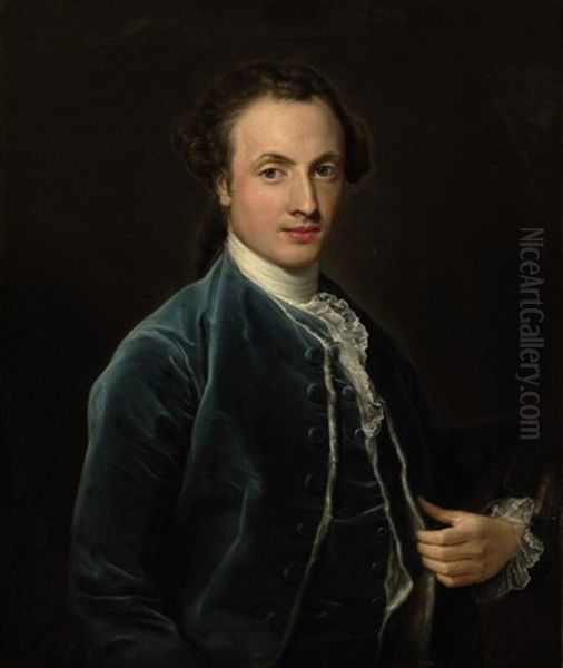 Portrait Of Thomas Thornhill Esq. In A Blue Velvet Coat Oil Painting by Pompeo Girolamo Batoni