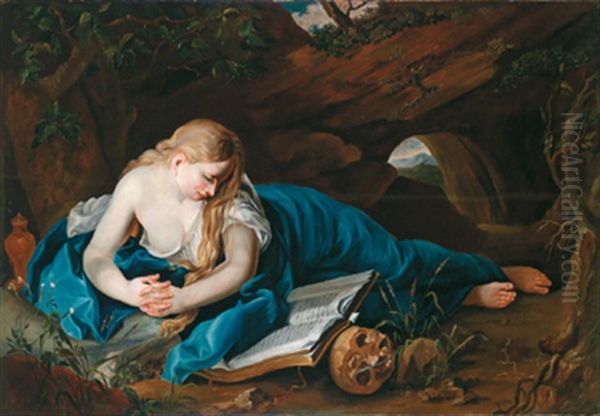 Die Busende Heilige Maria Magdalena Oil Painting by Pompeo Girolamo Batoni