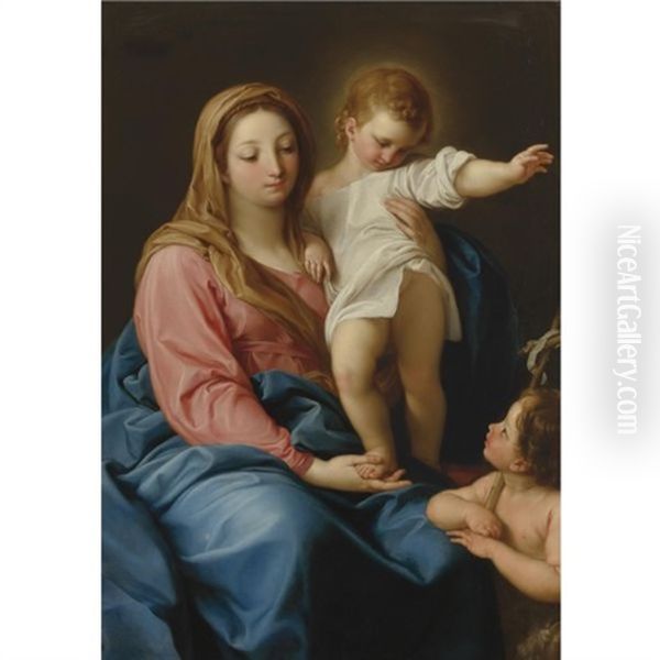 The Madonna And Child With The Infant Saint John The Baptist Oil Painting by Pompeo Girolamo Batoni