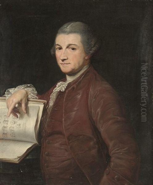 Portrait Of The Actor David Garrick (1717-1779), Half-length, In A Brown Velvet Coat And Waistcoat, With An Illustrated Edition Of Terence's Comedies Showing The Masks For The Andria Fro Oil Painting by Pompeo Girolamo Batoni