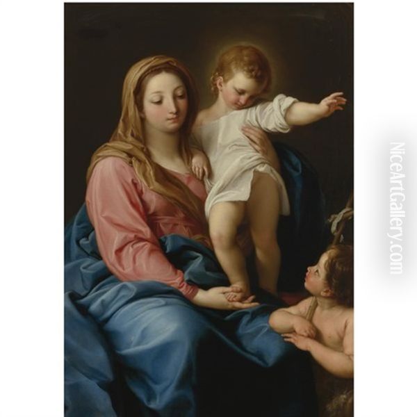 The Madonna And Child With The Infant Saint John The Baptist Oil Painting by Pompeo Girolamo Batoni